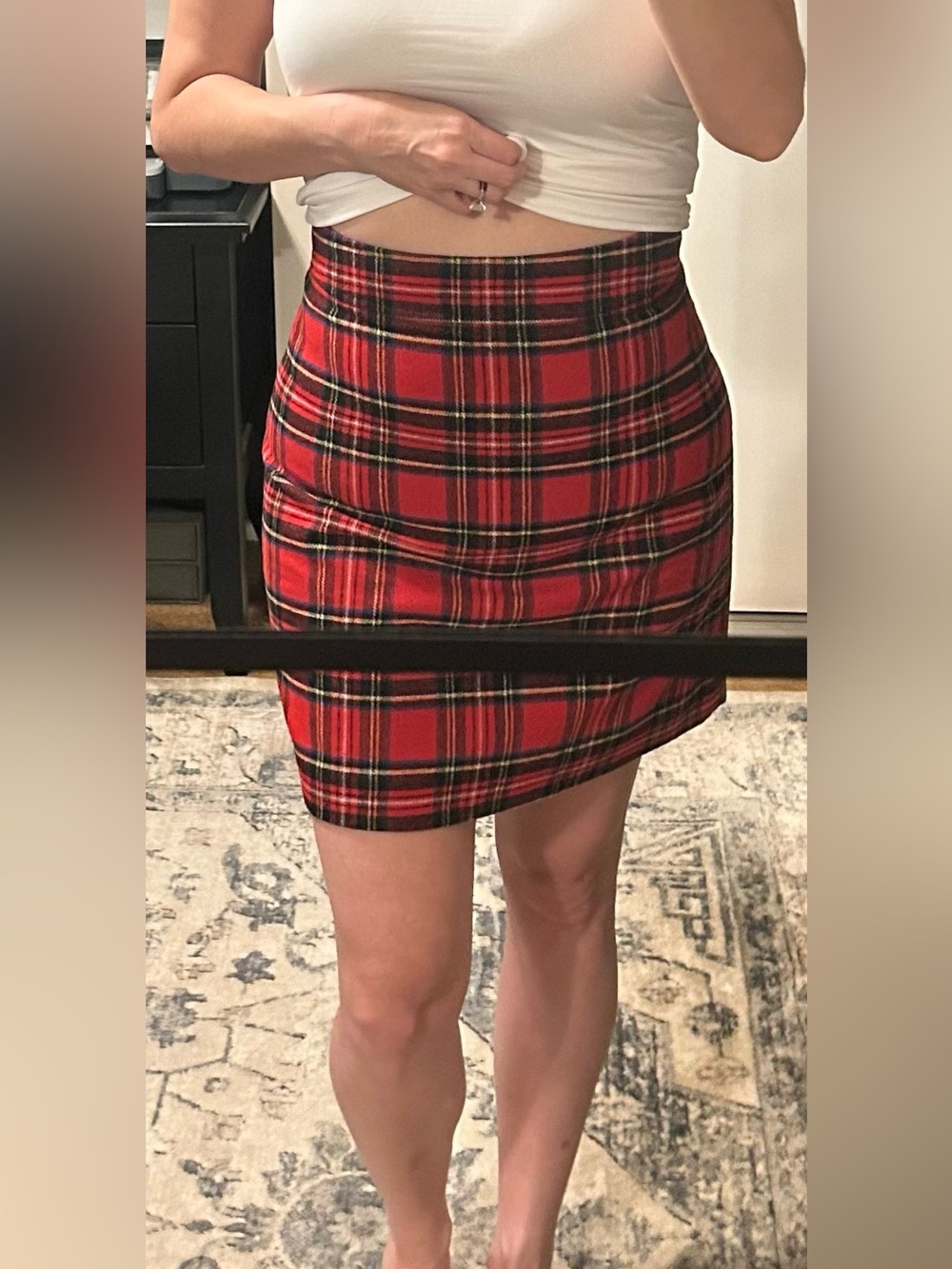 J. Crew Factory Wool Blend A-Line Mini Skirt in Red Plaid Pattern Sz 2